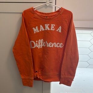 Old Navy Orange Kids Sweatshirt with Inspiring Print Make a Difference size 8